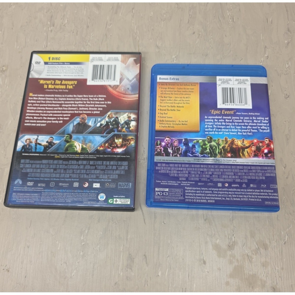 Marvel Avengers 2-Movie Lot: The Avengers (DVD) & Avengers: Infinity War (BLR) - Picture 2 of 3